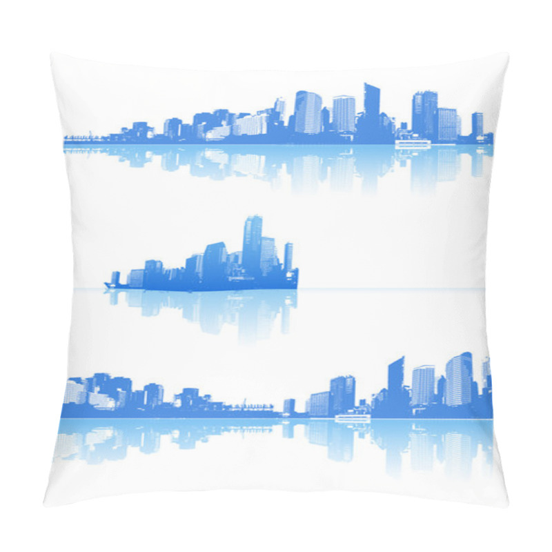 Personality  Panorama Of City With Reflection. Vector Art. Pillow Covers