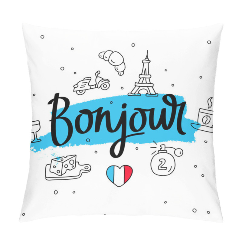 Personality  Bonjour. Word Hello In French. Fashionable Calligraphy. Pillow Covers