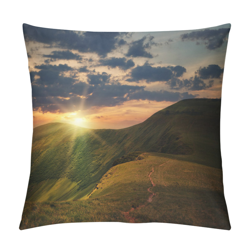 Personality  Peak Of The Hill With Pathway And Mountain Sunset Pillow Covers