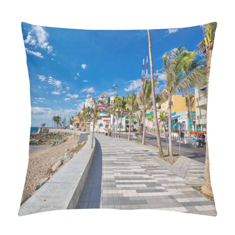 Personality  Mazatlan, Mexico-10 April, 2019: Famous Mazatlan Sea Promenade (El Malecon) With Ocean Lookouts And Scenic Landscapes Pillow Covers