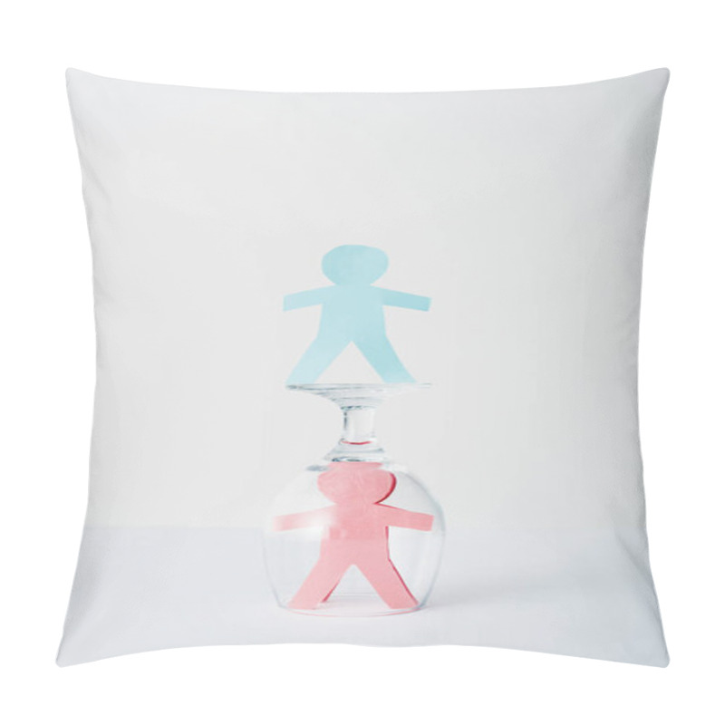 Personality  Paper Cut Of Gender Equality Near Glass On White, Sexual Equality Concept  Pillow Covers