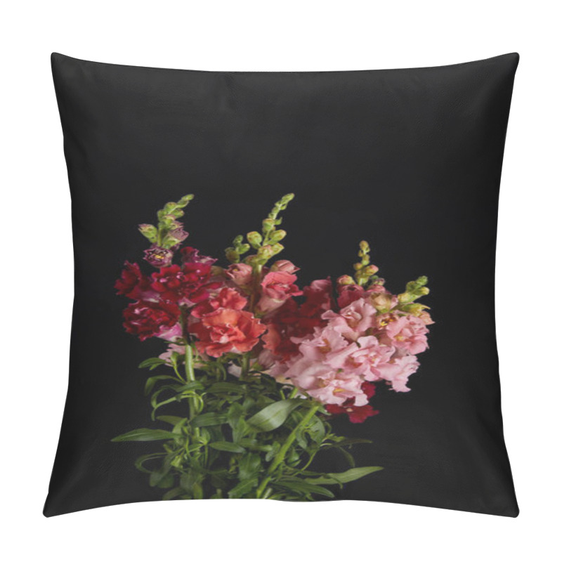 Personality  Bouquet Of Beautiful Tender Fresh Flowers With Buds And Green Leaves Isolated On Black Pillow Covers