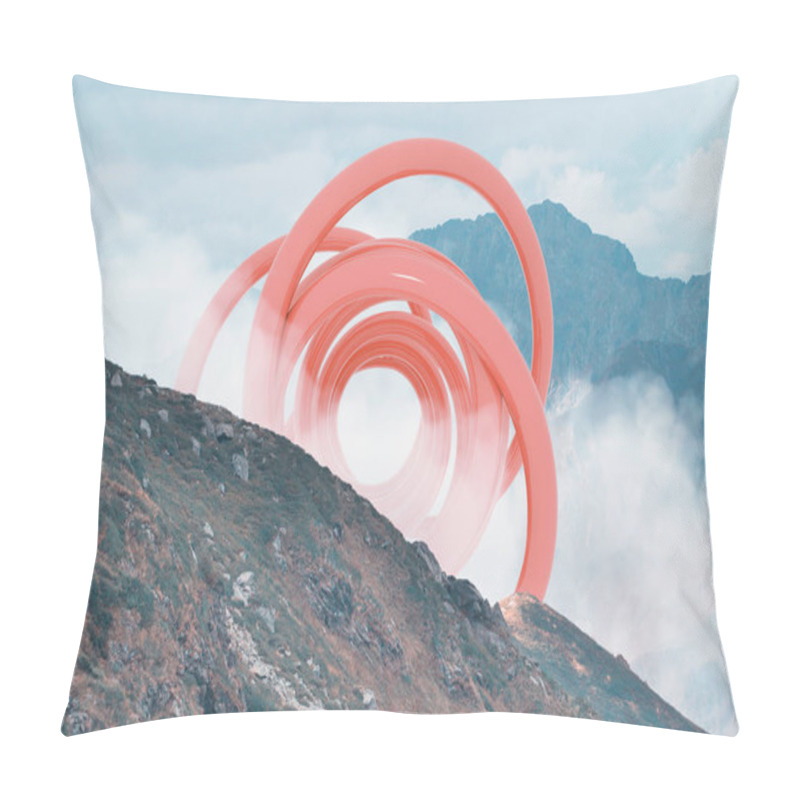 Personality  Abstract Surreal Shape In The Middle Of Foggy Mountain-side Landscape. Natural And Unkown. Pillow Covers