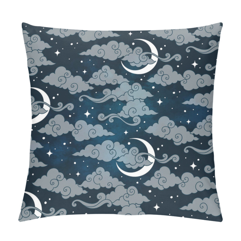 Personality  Vector Seamless Pattern With Celestial Bodies - Moons, Stars And Clouds. Pastel Hand Drawn Textile Or Wrapping Design. Pillow Covers