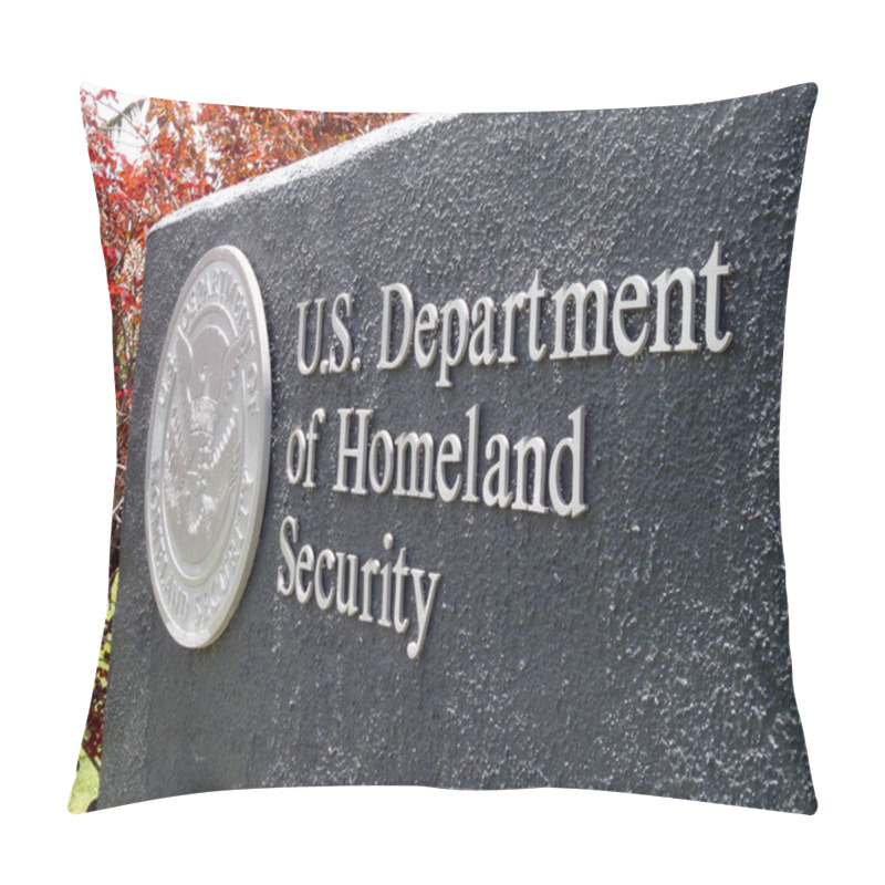 Personality  Oahu, Hawaii - May 5, 2010: Close-up Of US Department Of Homeland Security Sign And Emblem At Entrance.                                Pillow Covers