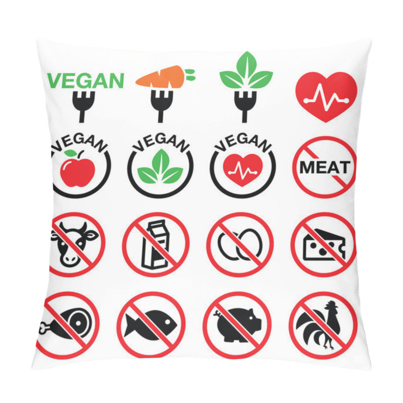 Personality  Vegan, No Meat, Vegetarian, Lactose Free Icons Set Pillow Covers