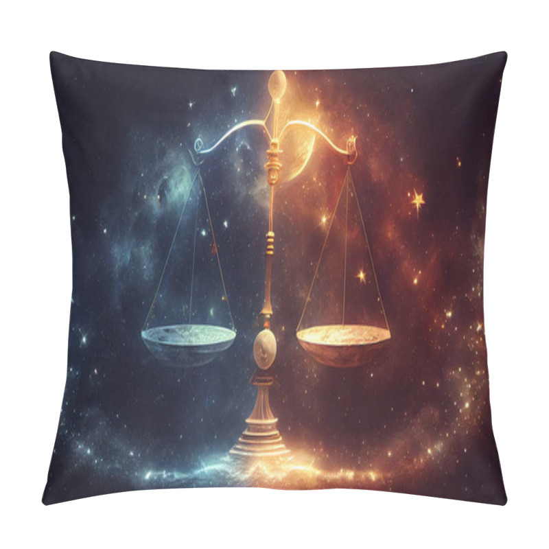 Personality  Libra Zodiac. Digital Composite Of Scales Of Justice Against  Pillow Covers