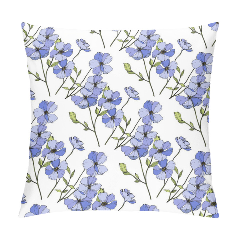 Personality  Vector Blue Flax Botanical Flower. Engraved Ink Art. Seamless Background Pattern. Fabric Wallpaper Print Texture. Pillow Covers