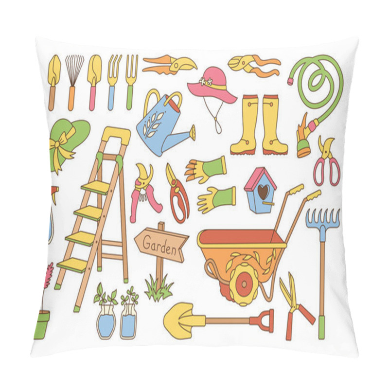 Personality  Garden Village Flat Cartoon Set Rustic Hat Vector Pillow Covers