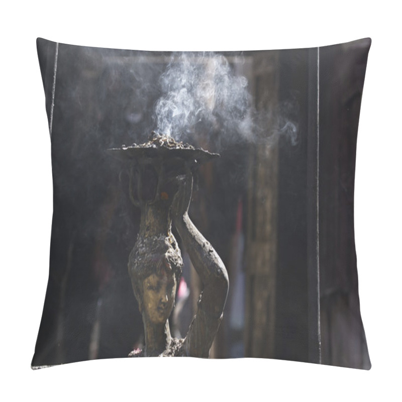 Personality  Parvati Godness With Burning Incens, Bronze Sculpture Pillow Covers