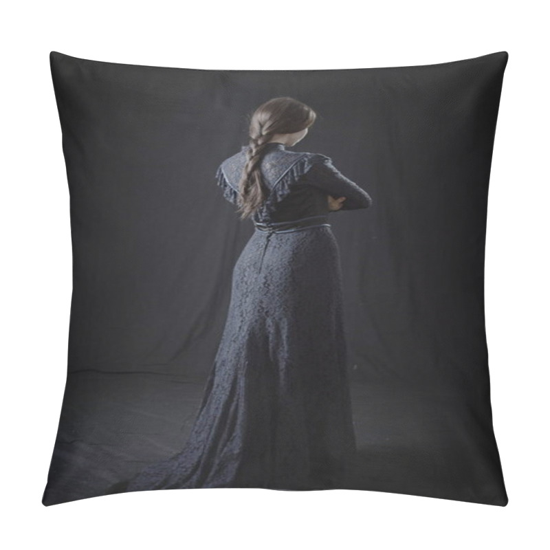 Personality  A Girl In An Old Dress And Hat Stands On A Dark Background And Is Sad Pillow Covers