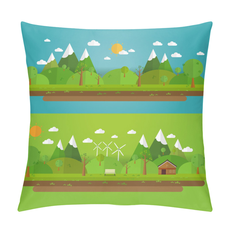 Personality  Natural Landscape In The Flat Style. A Beautiful Park.Environmen Pillow Covers