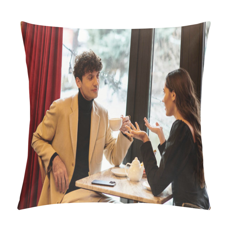 Personality  A Young Couple Celebrates Love Over Brunch, Sharing Intimate Moments Together. Pillow Covers