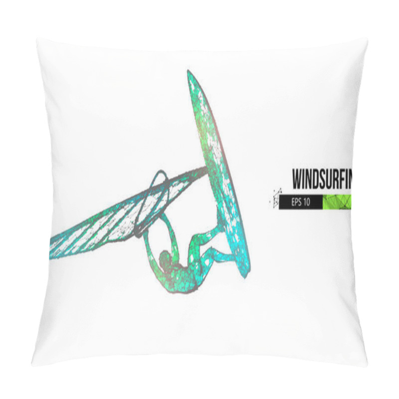 Personality  Windsurfing. Wireframe Silhouette Of A Windsurfer. Freeride Competition. Vector Illustration. Thanks For Watching Pillow Covers