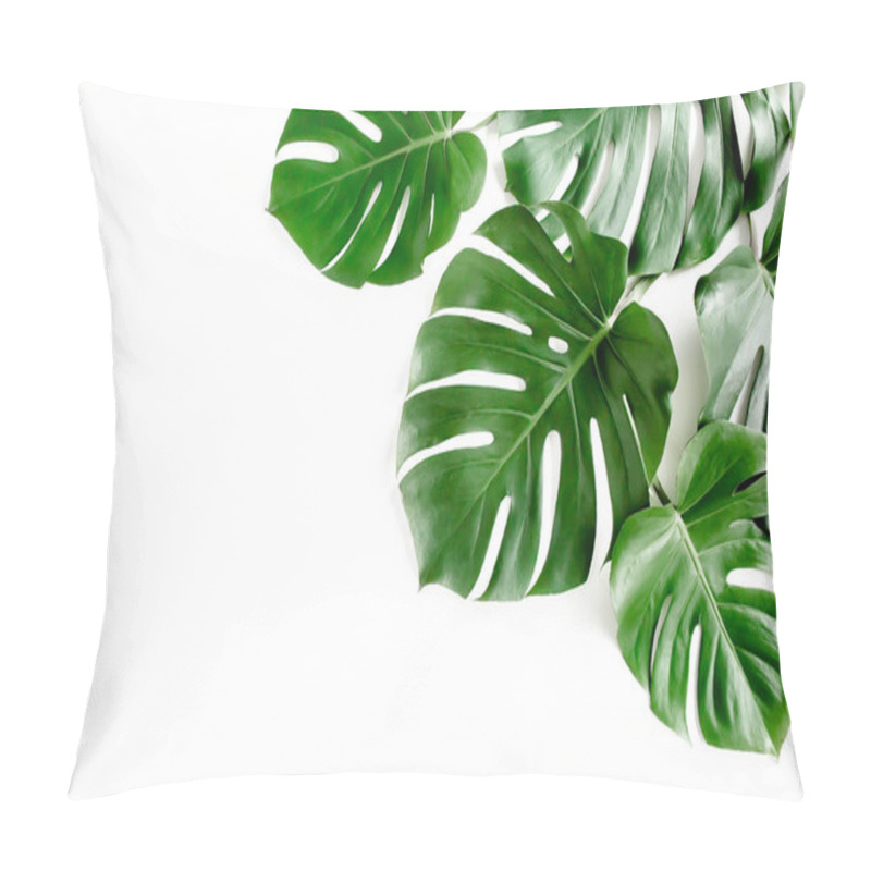 Personality  Tropical Palm Leaves Monstera On White Background. Flat Lay, Top View. Pillow Covers