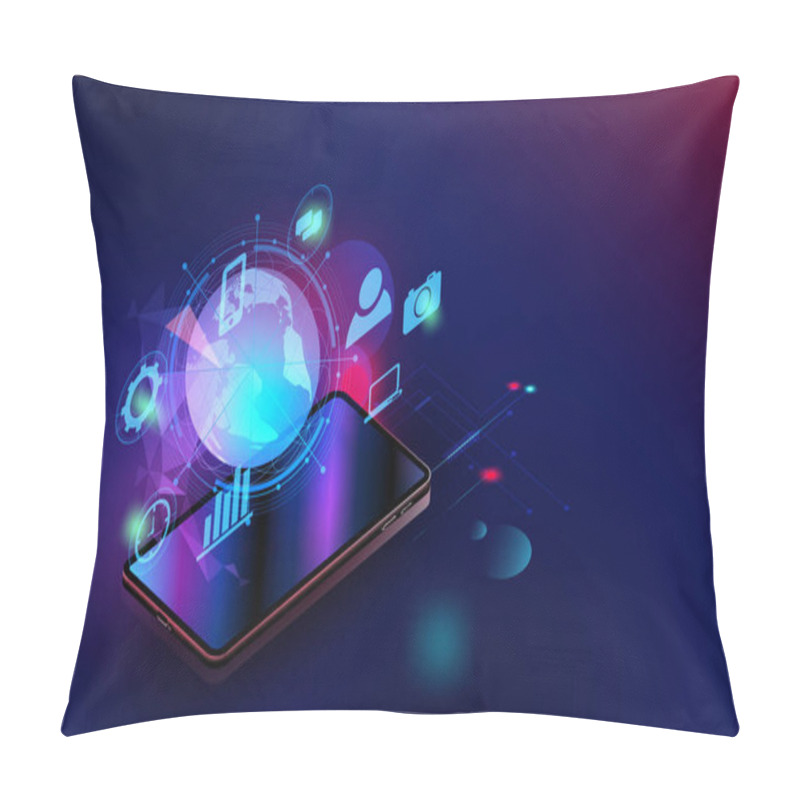 Personality  Smartphone Vector Futuristic Smart Home Technology Controlling Protection System With Space For Content,web- Template, Business Tech Presentation Appliances Via Internet , Security Controls Wifi. Pillow Covers