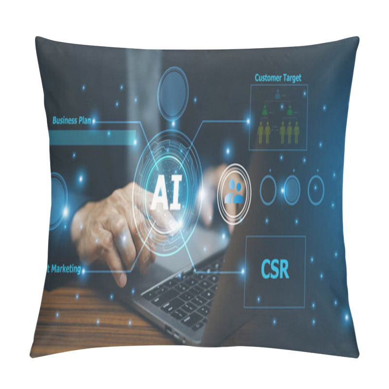 Personality  Businesspeople Using Artificial Intelligence To Analyze The Behavior Target Consumers In Order To Improve Business To Provide Better Customer Service. AI Assistant CSR Corporate Social Responsibility. Pillow Covers