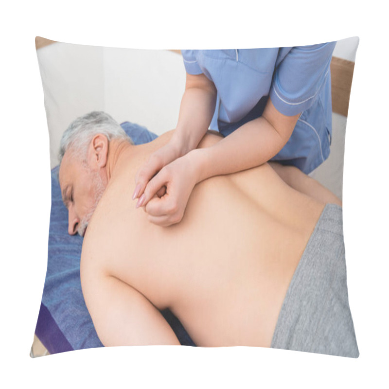 Personality  Masseuse Doing Back Massage To Mature Man Lying On Massage Table Pillow Covers