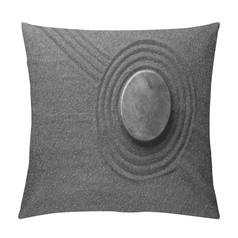 Personality  Zen Garden Stone On Black Sand With Pattern, Top View Pillow Covers