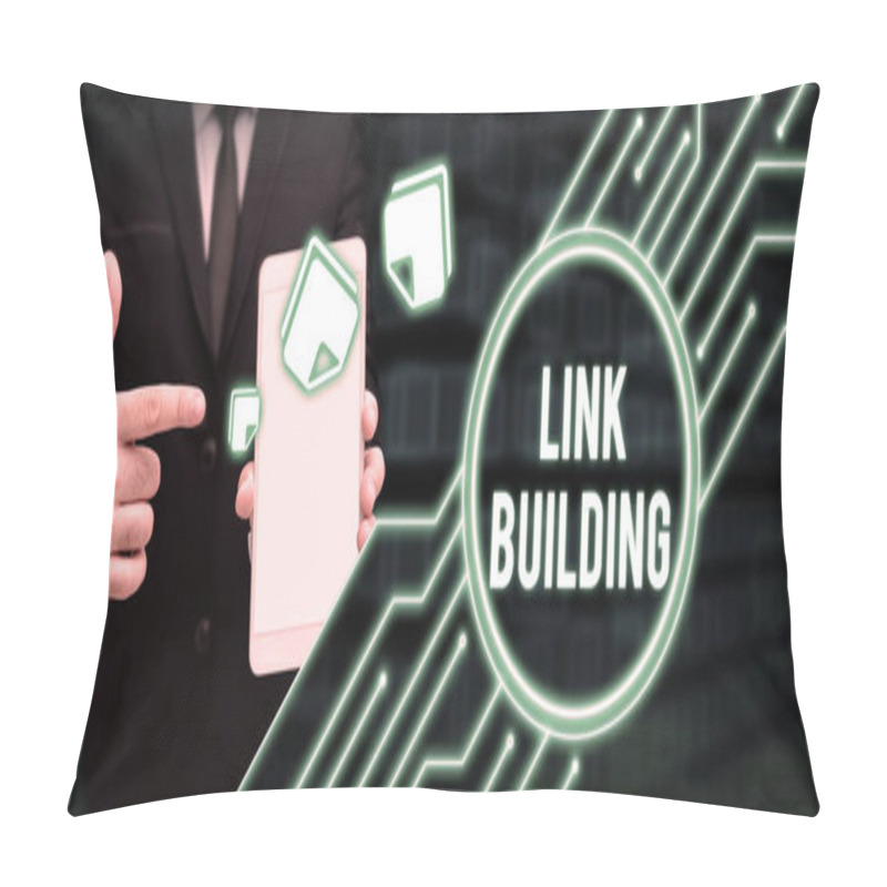 Personality  Conceptual Display Link Building, Word Written On SEO Term Exchange Links Acquire Hyperlinks Indexed Pillow Covers