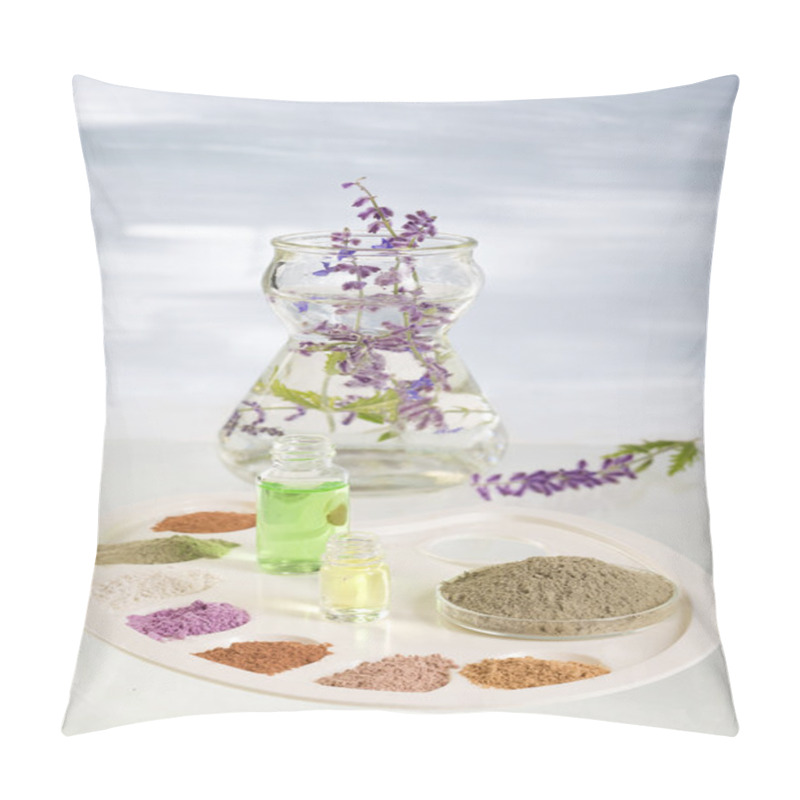 Personality  Spa  Bodycare Still Life With Cosmetic Clay And Essential Oil Pillow Covers