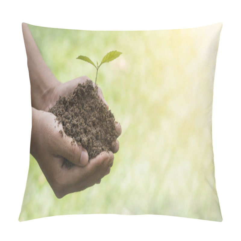 Personality  Farmer Hands Planting The Seedlings Into The Soil. Pillow Covers