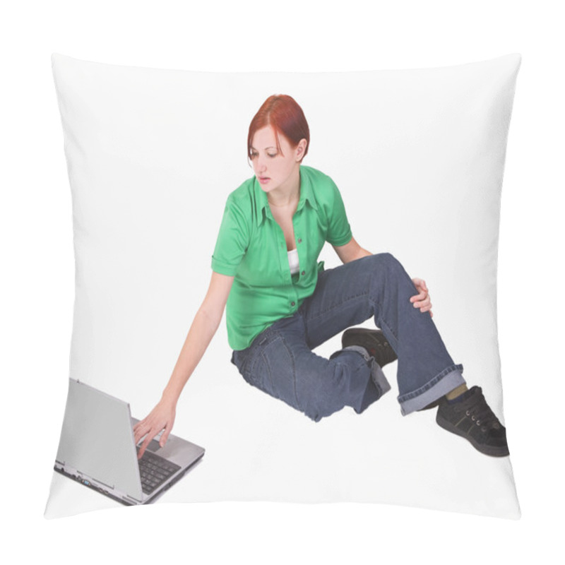 Personality  Teenage Girl With Laptop Pillow Covers