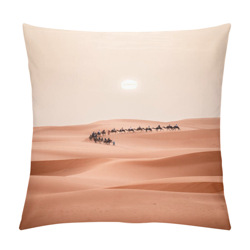 Personality  Camel Trek During Sunrise With Tourists In The Sahara Desert, Merzouga Morocco. High Quality Photo Pillow Covers