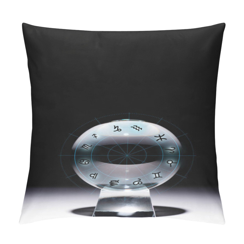 Personality  Crystal Ball With Zodiac Signs Isolated On Black Pillow Covers