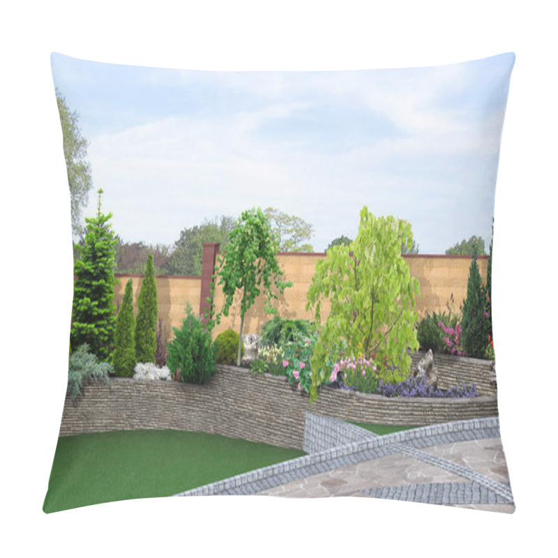 Personality  Terraced Backyard Landscaping And Green Background, 3d Render Pillow Covers