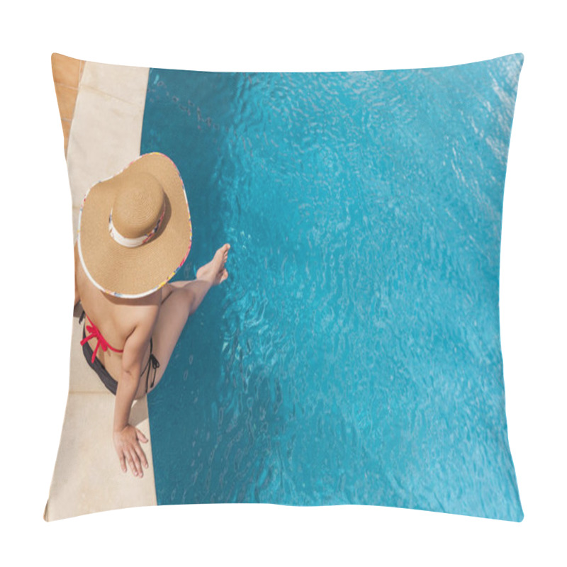 Personality  Woman In Hat Having Sunbathing At The Poolside Pillow Covers