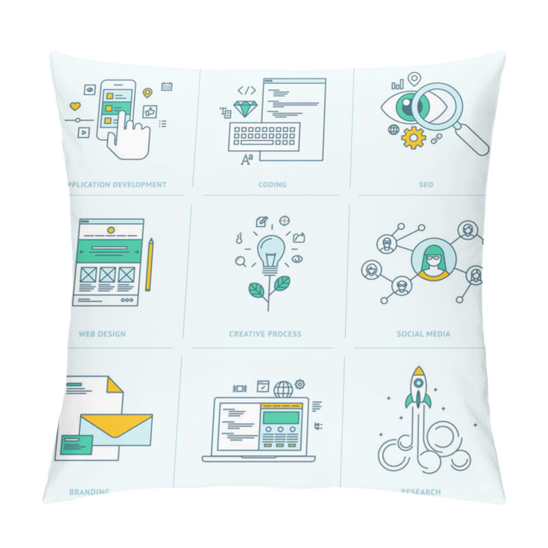 Personality  Set Of Flat Line Icons For Web Development Pillow Covers