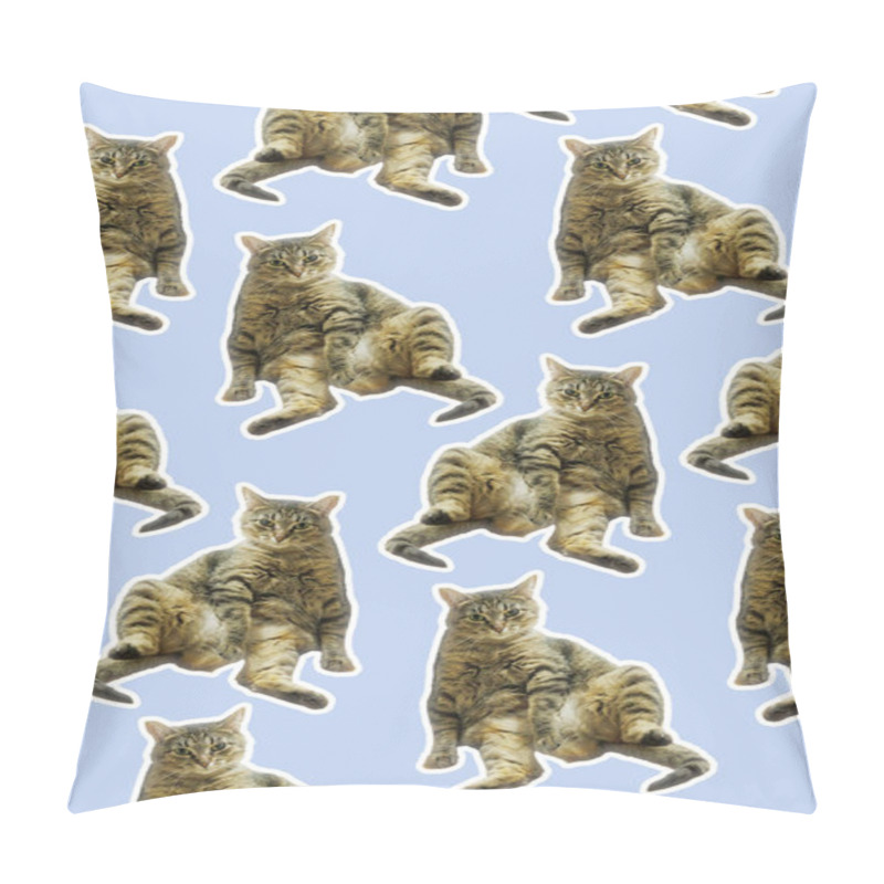 Personality  Collage Cat Funny Cat's Heads On Blue Background. Seamless Repeating Pattern. Digital Collage. Pillow Covers