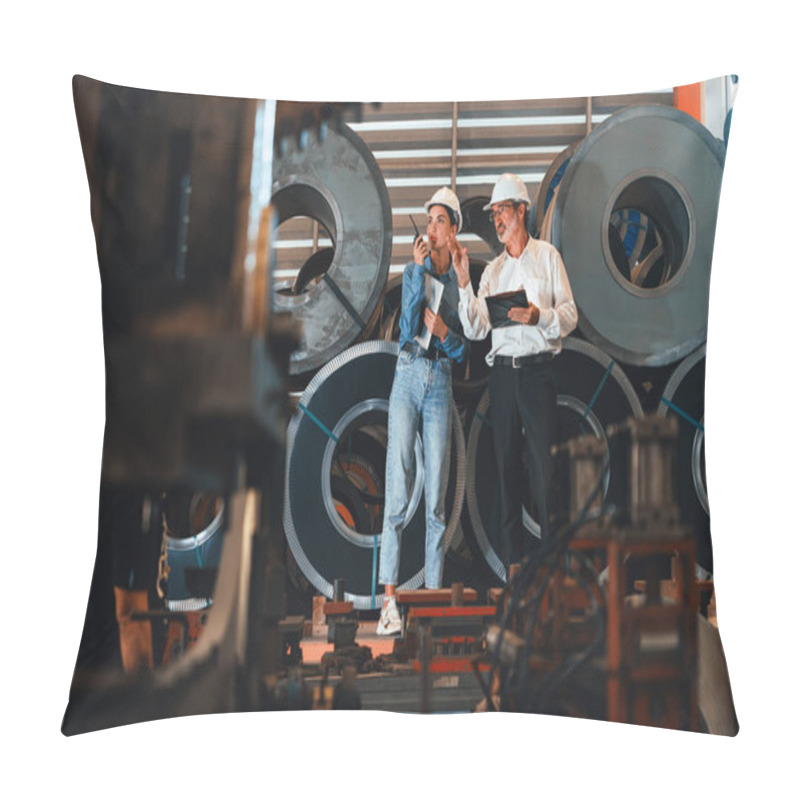 Personality  Metalwork Manufacturing Factory Manager Inspect Newly Manufactured Metal Or Steel Roll And Frame In Factory. Inspection And Quality Control Process Ensure Highest Quality Product. Exemplifying Pillow Covers