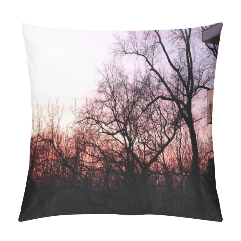 Personality  The Silhouette Of A Forest Scene With Intertwining Tree Branches During A Vivid Sunset. The Contrast Of The Dark Branches With The Vibrant Sky Adds Depth And An Artistic Touch To The Composition Pillow Covers