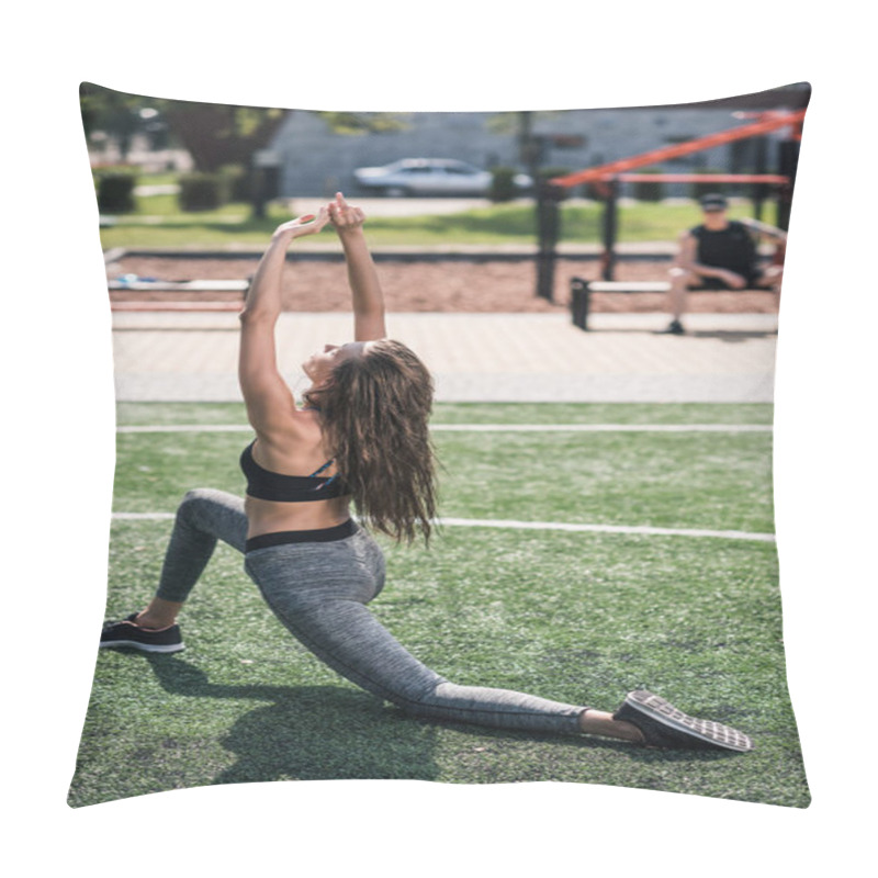 Personality  Woman Stretching On Sports Field Pillow Covers