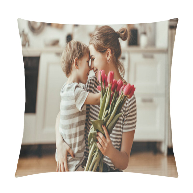 Personality  Happy Mother's Day! Child Son Gives Flowers For  Mother On Holid Pillow Covers