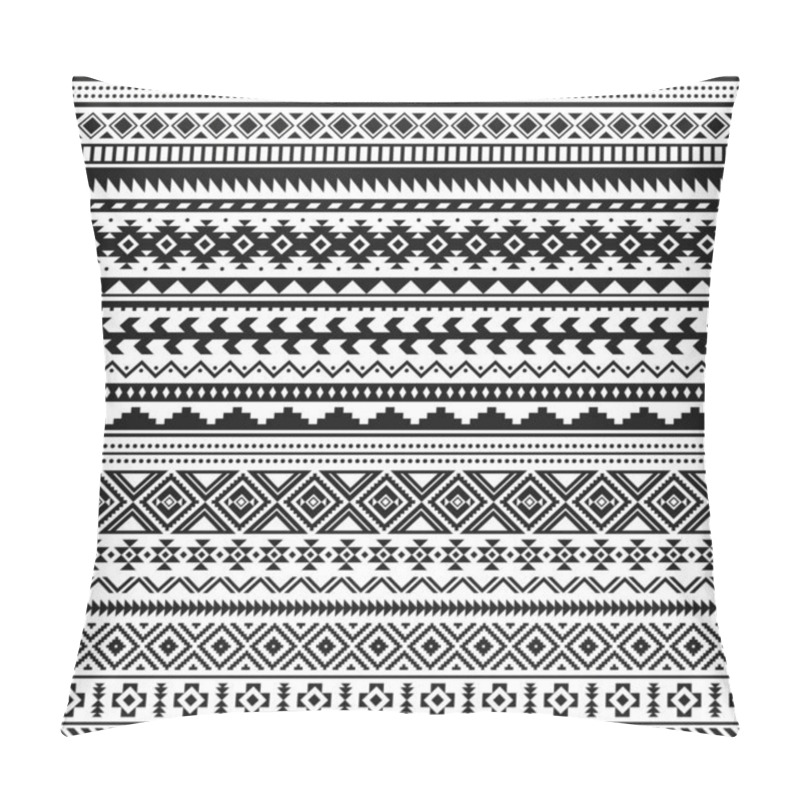 Personality  Tribal Indian Borders. Black White Geometric Pattern, Seamless Ethnic Print For Textile Or Tattoo, Mexican And Aztec Vector Ornament Pillow Covers