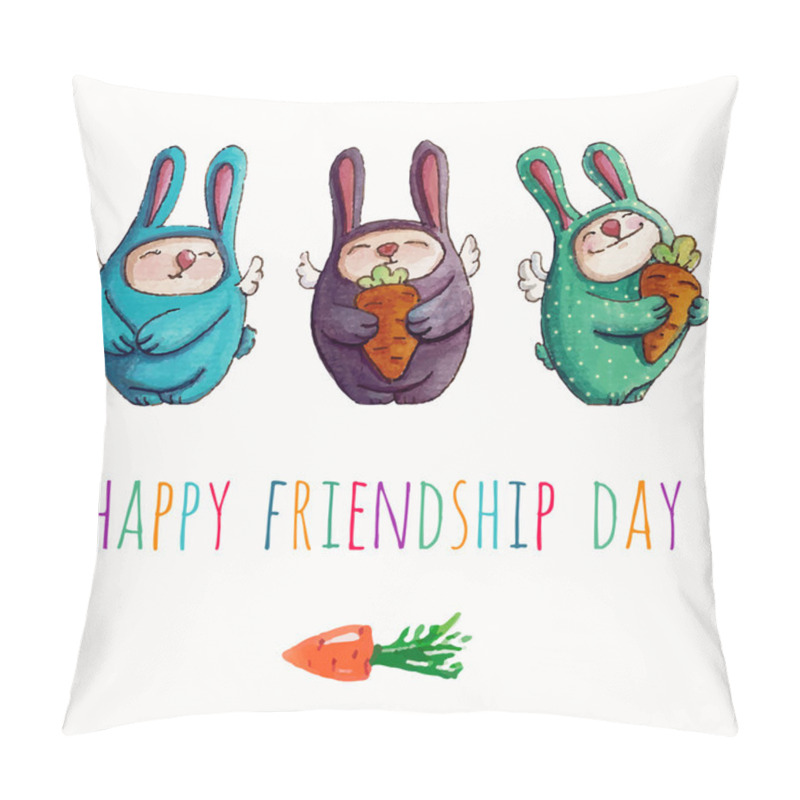 Personality  Happy Friendship Day With Rabbits Pillow Covers