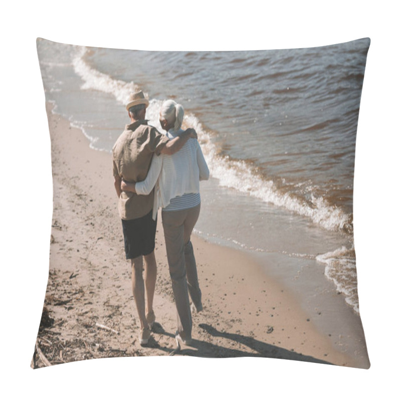 Personality  Senior Couple Walking On Beach  Pillow Covers