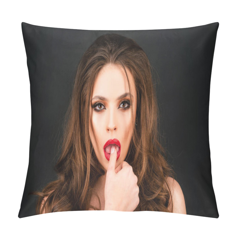 Personality  Woman Face. Portrait Of Sensual Young Female Model Pillow Covers