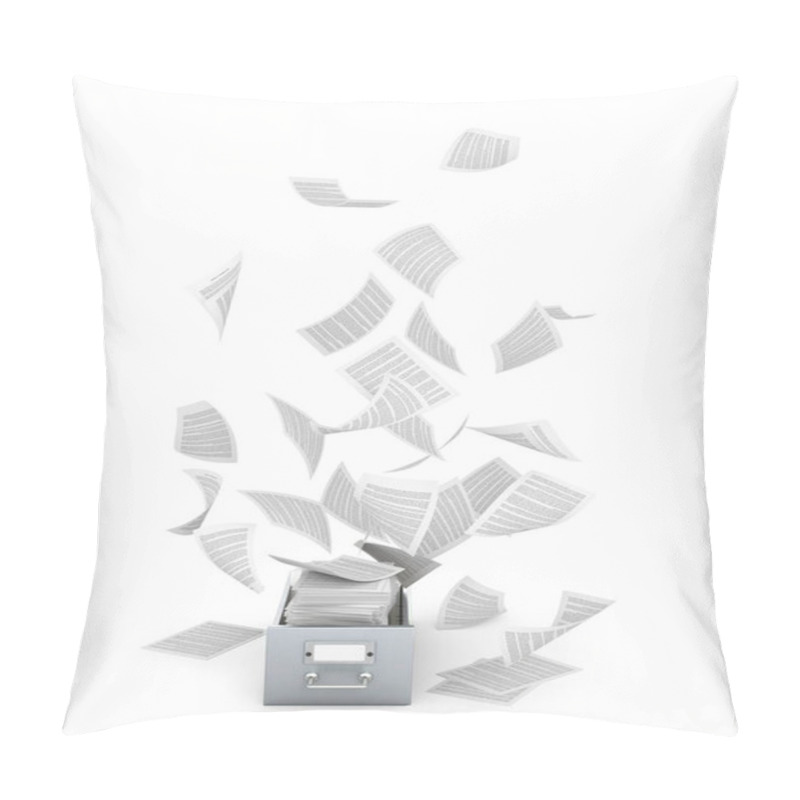 Personality  Archives And Documents. Flying Paper Documents A Metal Box. 3D Illustration Pillow Covers