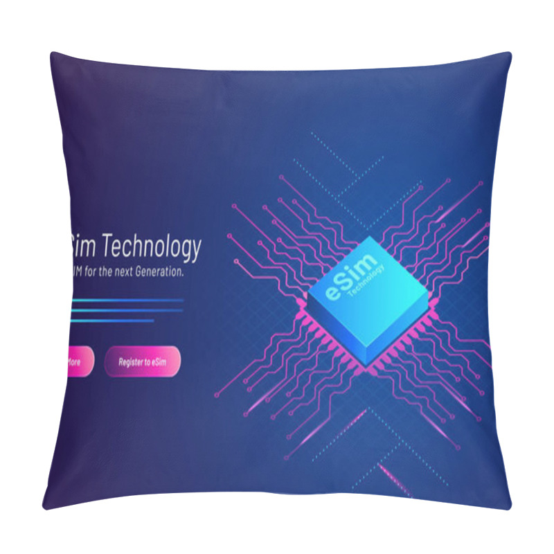 Personality  ESim Technology Concept Based Landing Page Design With Embedded  Pillow Covers