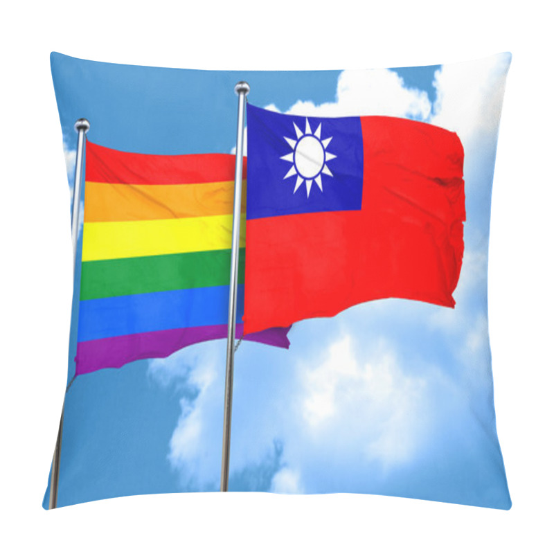 Personality  Gay Pride Flag With Taiwan Flag, 3D Rendering Pillow Covers