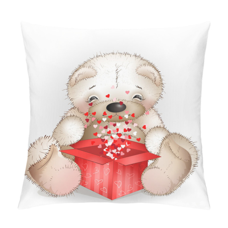 Personality  Happy Bear Got In A Gift Box With Lots Of Hearts Pillow Covers