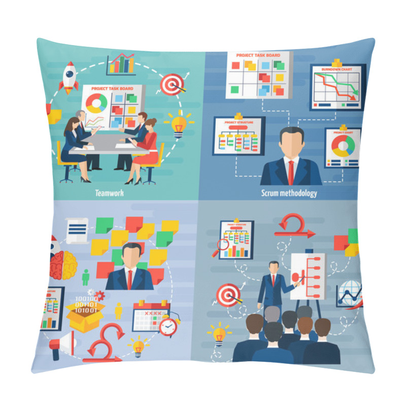 Personality  Scrum Agile 4 Flat Icons Square Pillow Covers