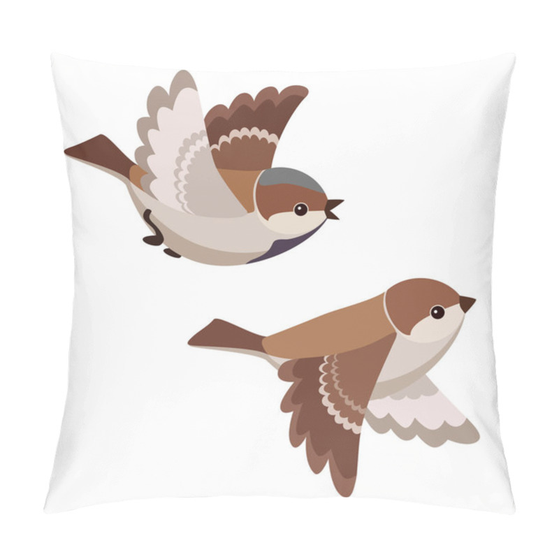 Personality  Illustration Of Two Flying House Sparrows Isolated On White Background  Pillow Covers