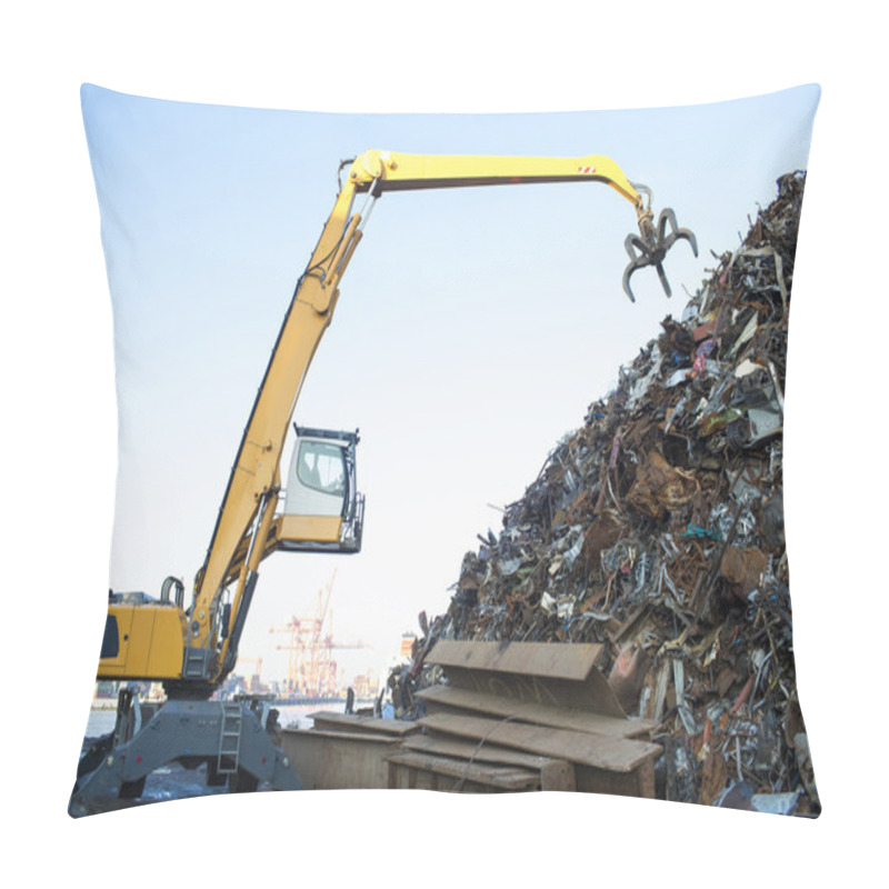 Personality  Large Tracked Excavator Working A Steel Pile At A Metal Recycle  Pillow Covers