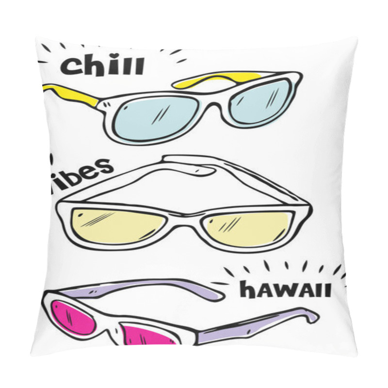 Personality  Doodle Style Sunglasses On Paper Background, Vector Illustration Pillow Covers