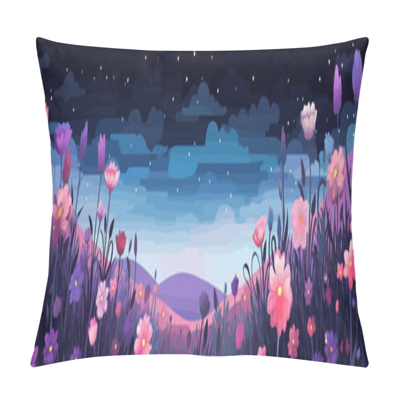 Personality  Field With Flowers Glowing In Dark Vector Simple 3d Isolated Illustration Pillow Covers